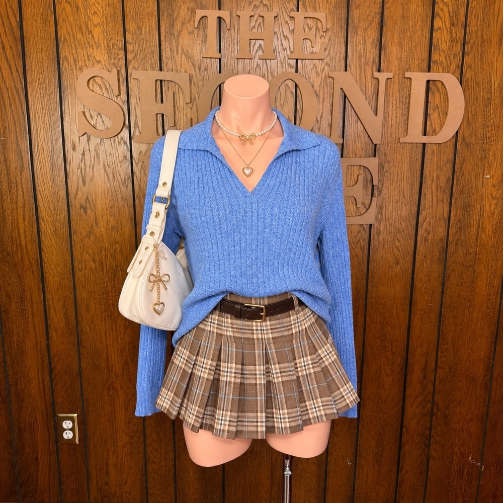 Blue Preppy Polo Cable Knit Sweater Kim Rogers Women S Y2K Coastal Dark Academia